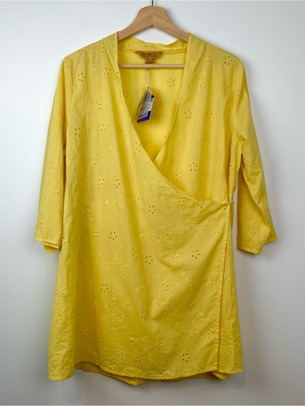 NWT April Cornell Cover Up Blouse Yellow Cotton Wrap Oversize Breathable Sz Med